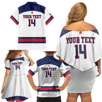 Custom United States Lacrosse Family Matching Off Shoulder Short Dress and Hawaiian Shirt Go Champions White Version