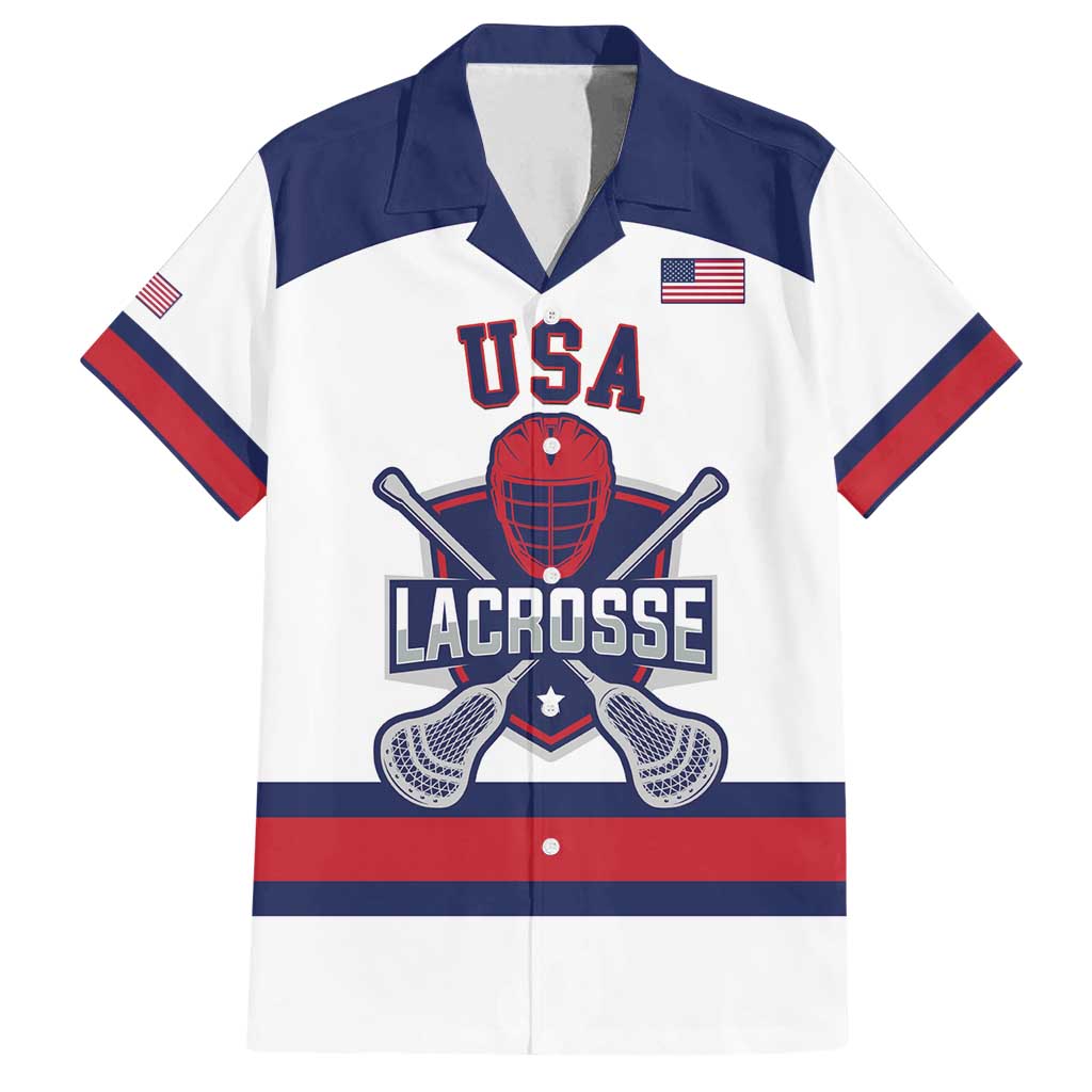 Custom United States Lacrosse Family Matching Off Shoulder Short Dress and Hawaiian Shirt Go Champions White Version