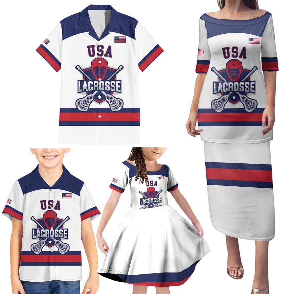 Custom United States Lacrosse Family Matching Puletasi and Hawaiian Shirt Go Champions White Version