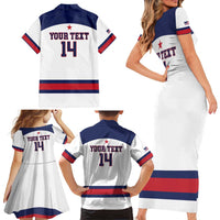 Custom United States Lacrosse Family Matching Short Sleeve Bodycon Dress and Hawaiian Shirt Go Champions White Version