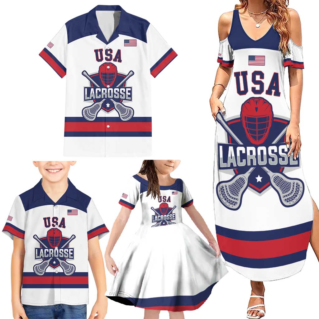 Custom United States Lacrosse Family Matching Summer Maxi Dress and Hawaiian Shirt Go Champions White Version