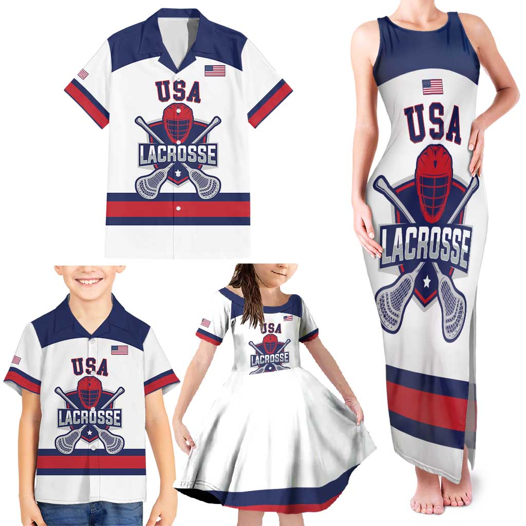 Custom United States Lacrosse Family Matching Tank Maxi Dress and Hawaiian Shirt Go Champions White Version