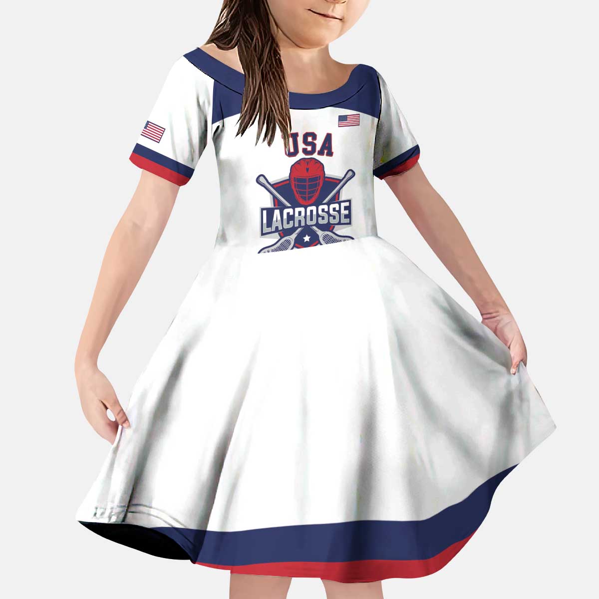 Custom United States Lacrosse Kid Short Sleeve Dress Go Champions White Version