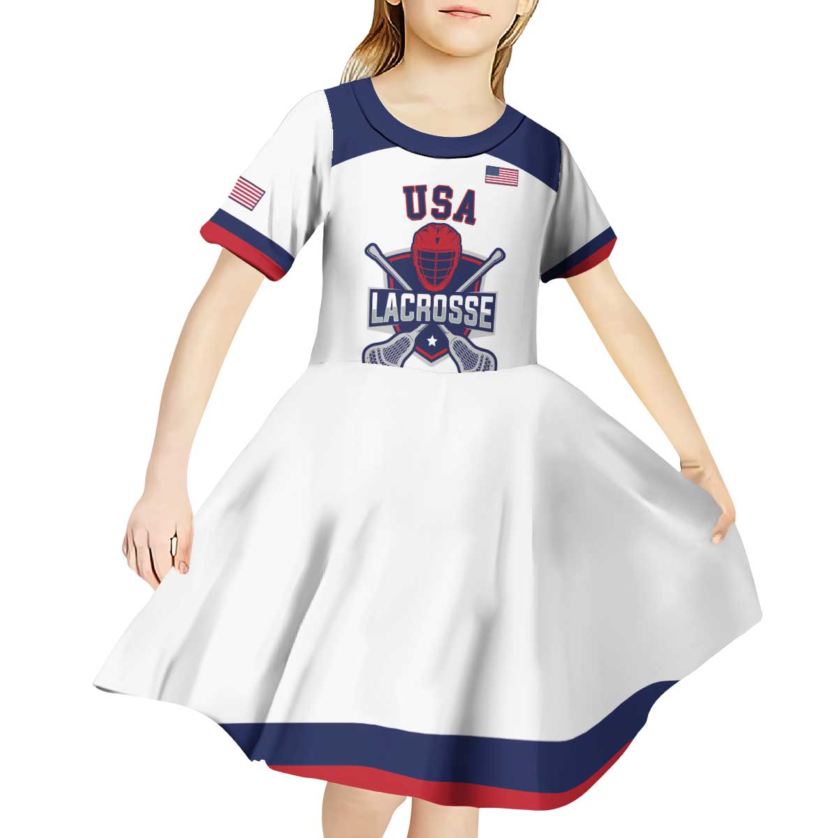 Custom United States Lacrosse Kid Short Sleeve Dress Go Champions White Version