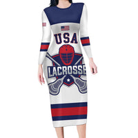 Custom United States Lacrosse Long Sleeve Bodycon Dress Go Champions White Version