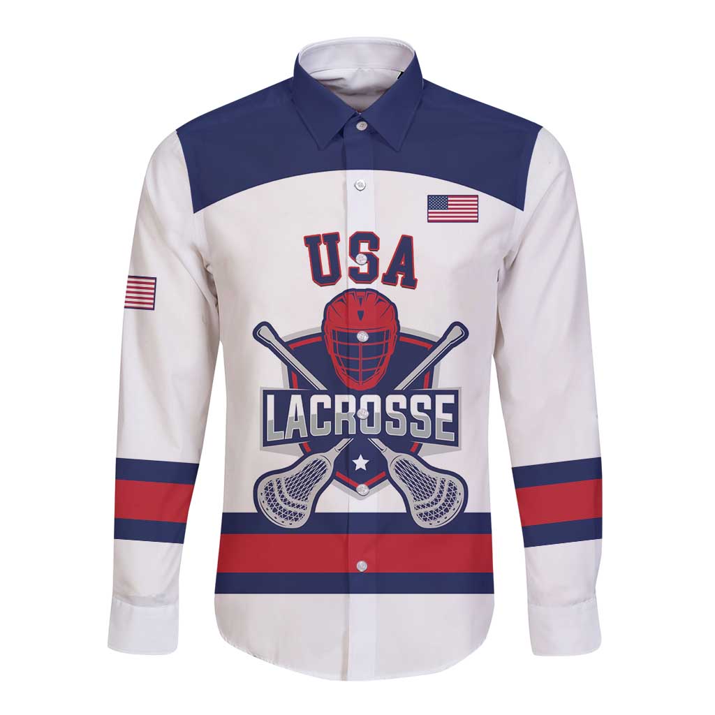 Custom United States Lacrosse Long Sleeve Button Shirt Go Champions White Version