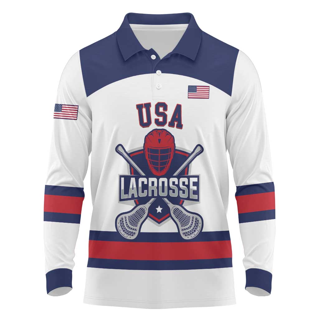 Custom United States Lacrosse Long Sleeve Polo Shirt Go Champions White Version