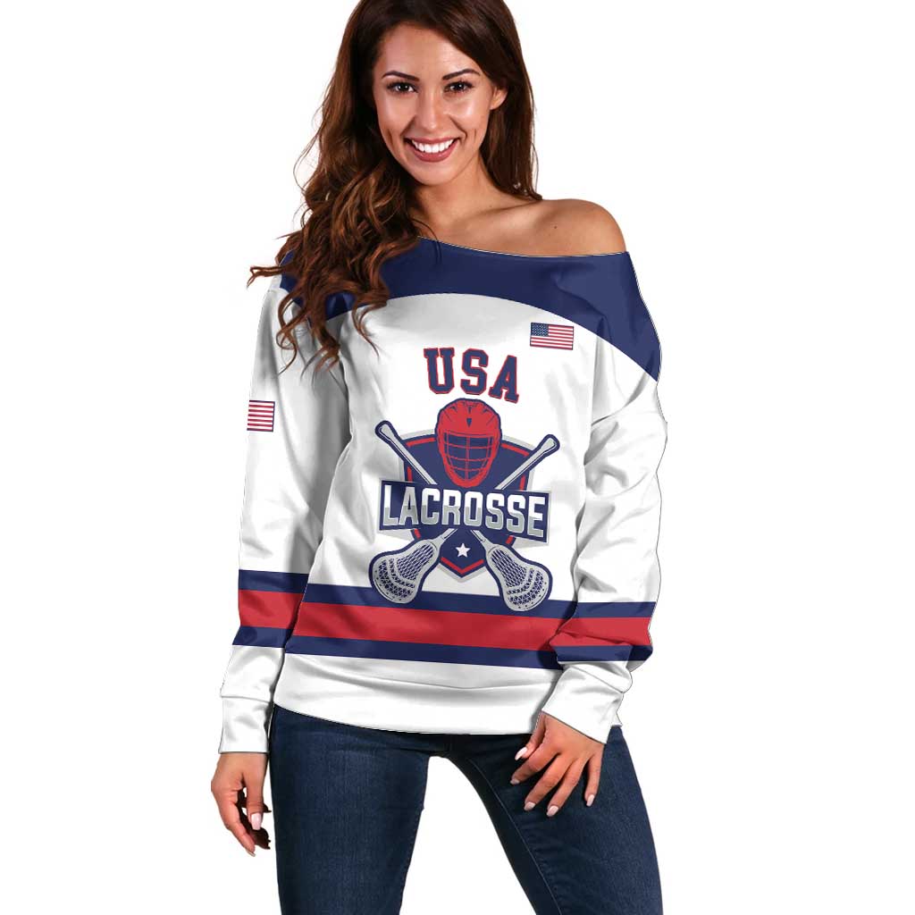 Custom United States Lacrosse Off Shoulder Sweater Go Champions White Version