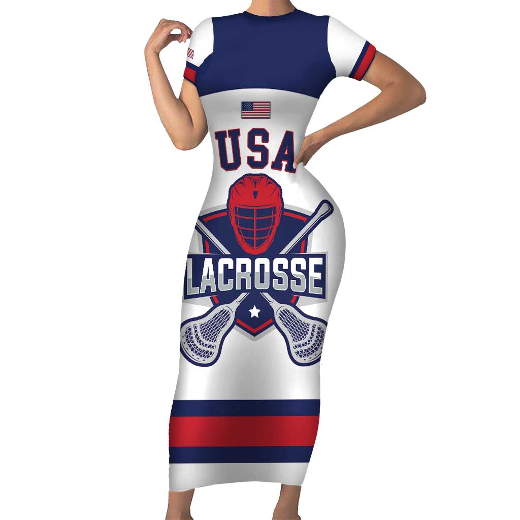 Custom United States Lacrosse Short Sleeve Bodycon Dress Go Champions White Version
