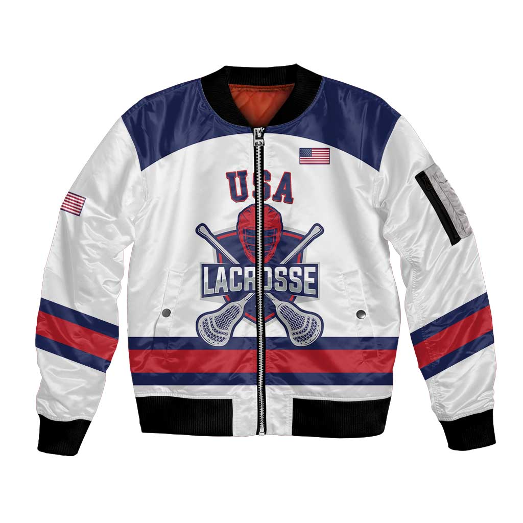 Custom United States Lacrosse Sleeve Zip Bomber Jacket Go Champions White Version