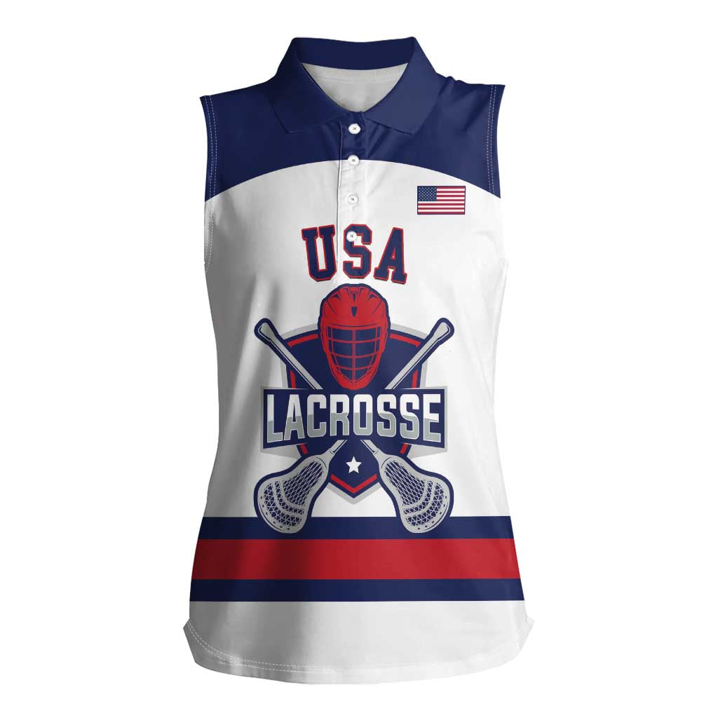 Custom United States Lacrosse Women Sleeveless Polo Shirt Go Champions White Version