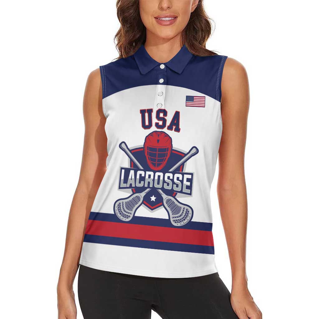 Custom United States Lacrosse Women Sleeveless Polo Shirt Go Champions White Version