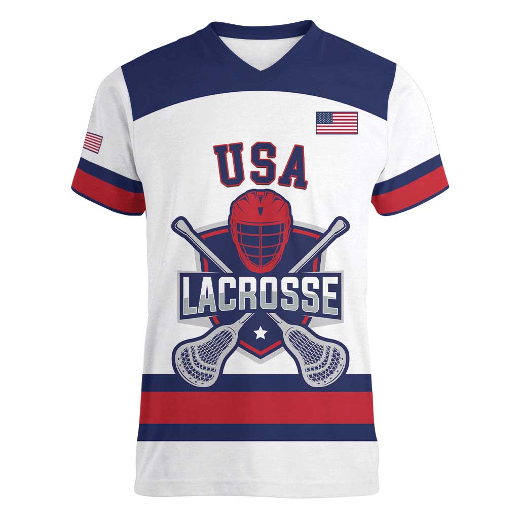 Custom United States Lacrosse Women V-Neck T-Shirt Go Champions White Version