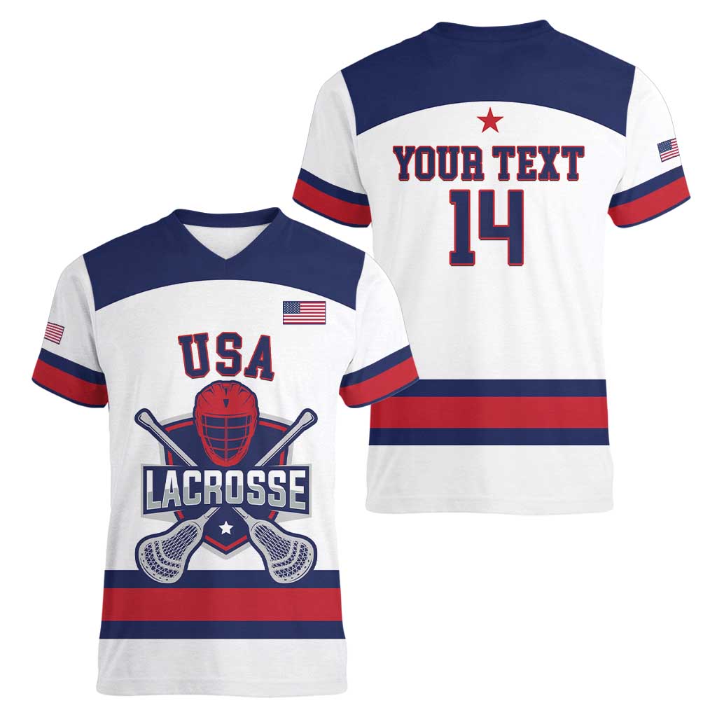 Custom United States Lacrosse Women V-Neck T-Shirt Go Champions White Version