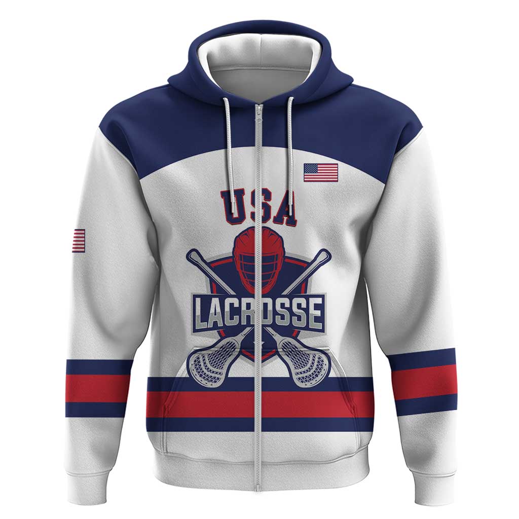 Custom United States Lacrosse Zip Hoodie Go Champions White Version