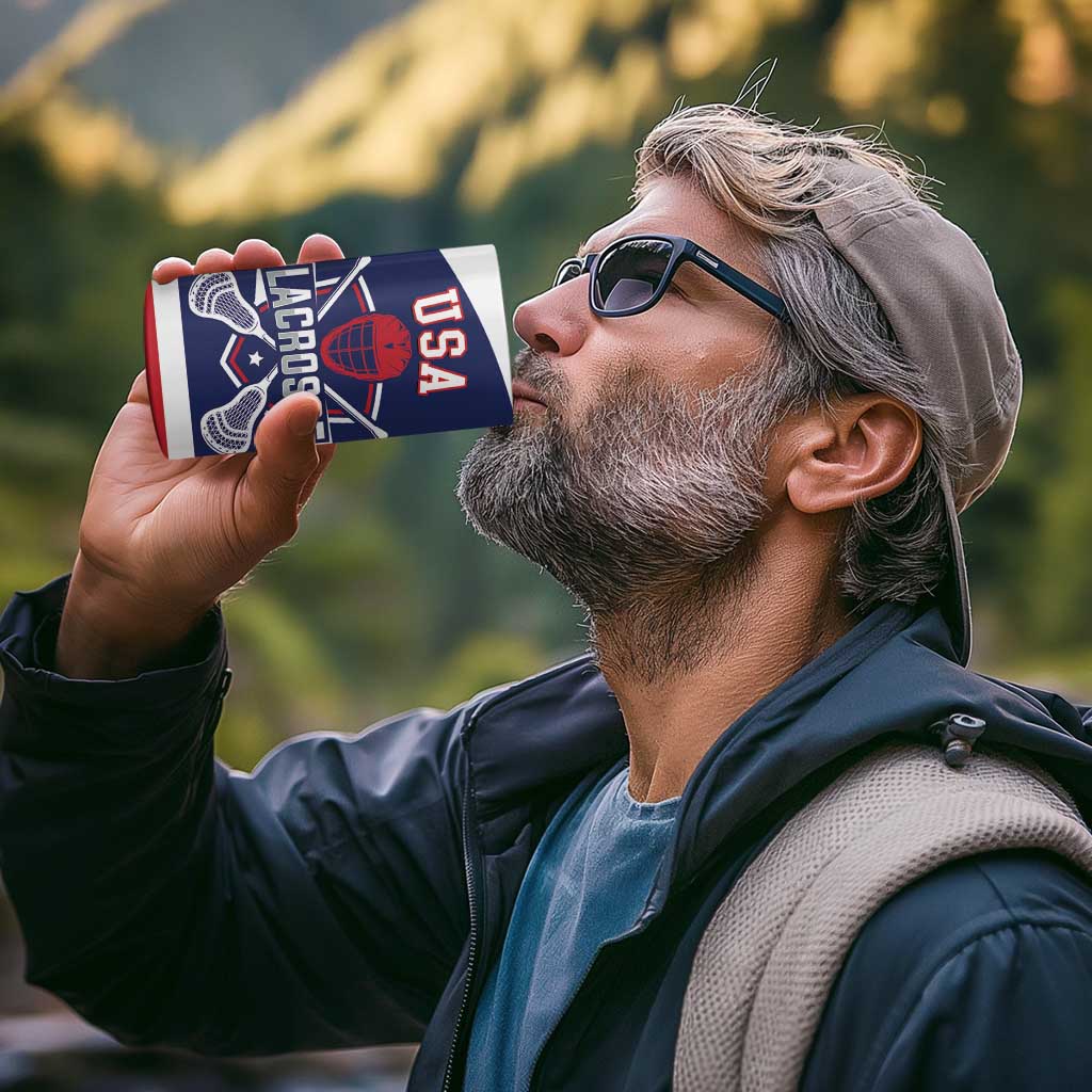 Custom United States Lacrosse 4 in 1 Can Cooler Tumbler Go Champions Blue Version