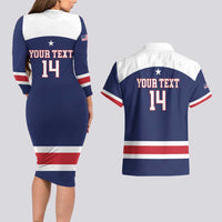 Custom United States Lacrosse Couples Matching Long Sleeve Bodycon Dress and Hawaiian Shirt Go Champions Blue Version