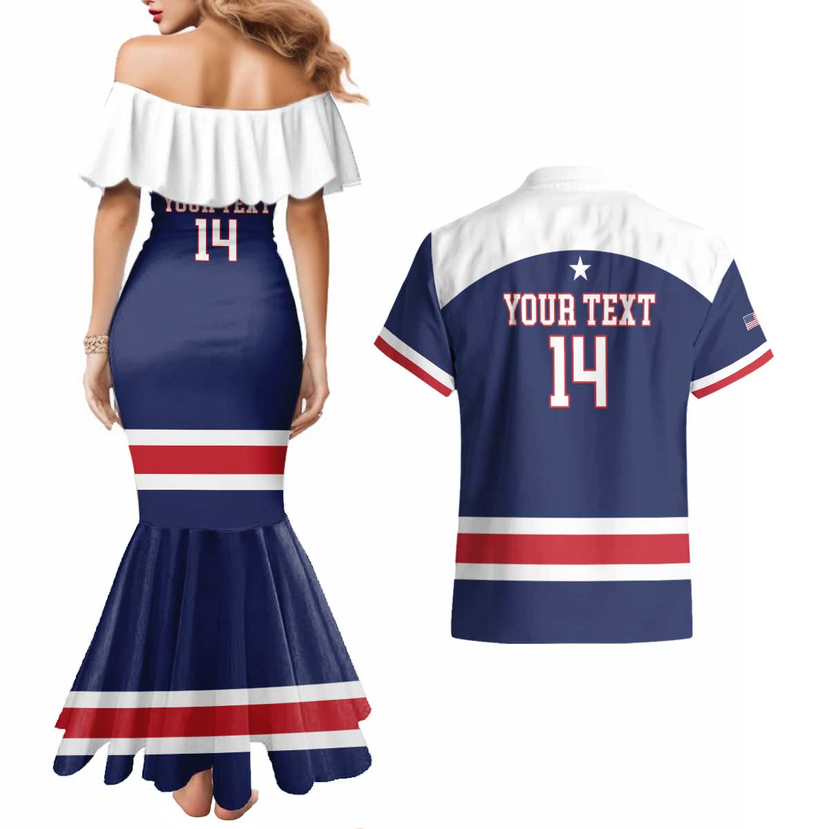 Custom United States Lacrosse Couples Matching Mermaid Dress and Hawaiian Shirt Go Champions Blue Version