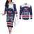 Custom United States Lacrosse Couples Matching Off The Shoulder Long Sleeve Dress and Long Sleeve Button Shirt Go Champions Blue Version