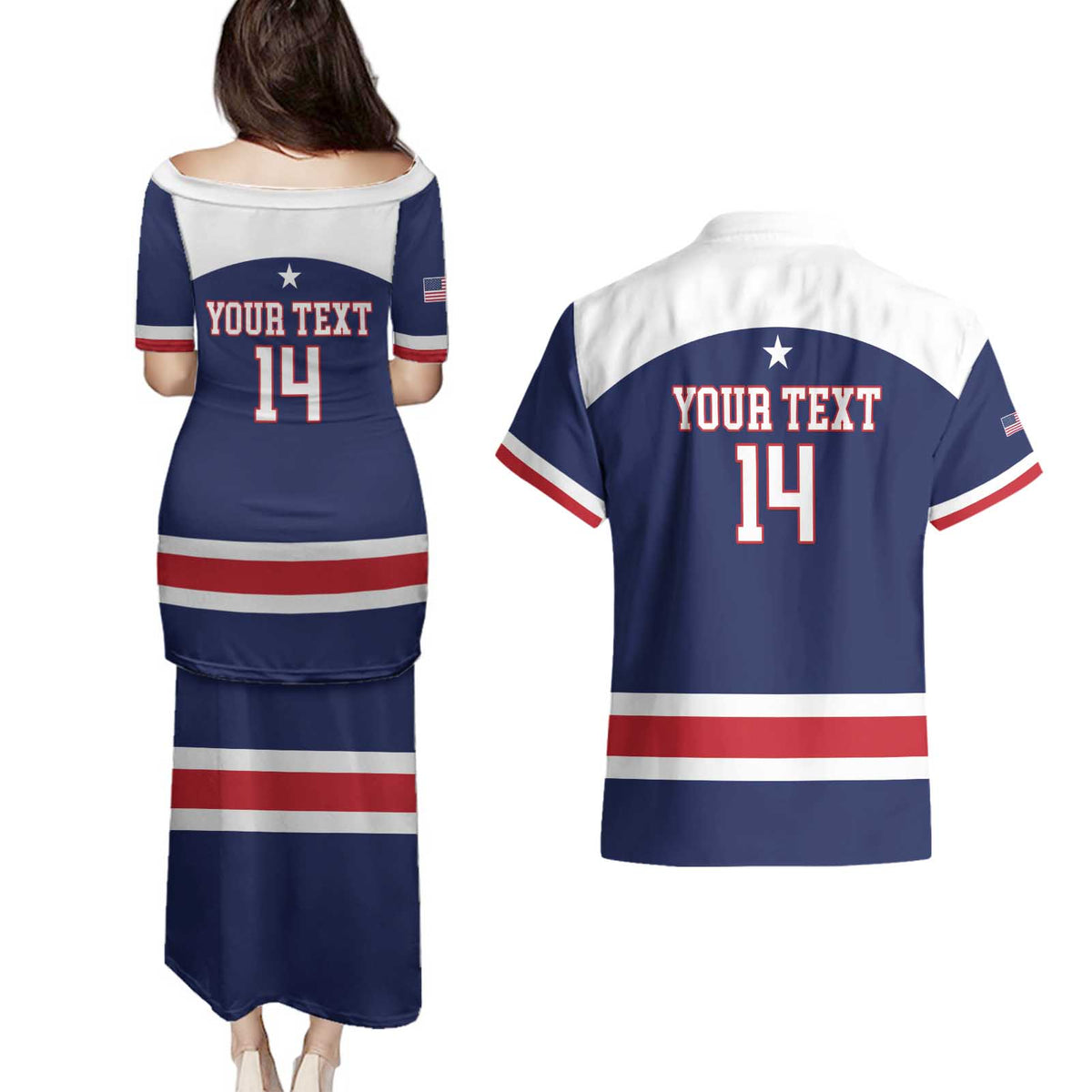 Custom United States Lacrosse Couples Matching Puletasi and Hawaiian Shirt Go Champions Blue Version