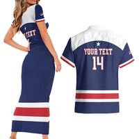 Custom United States Lacrosse Couples Matching Short Sleeve Bodycon Dress and Hawaiian Shirt Go Champions Blue Version