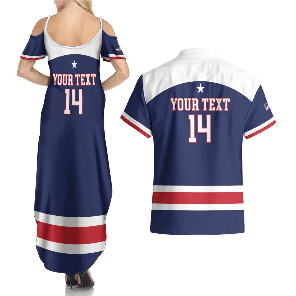 Custom United States Lacrosse Couples Matching Summer Maxi Dress and Hawaiian Shirt Go Champions Blue Version