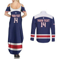 Custom United States Lacrosse Couples Matching Summer Maxi Dress and Long Sleeve Button Shirt Go Champions Blue Version