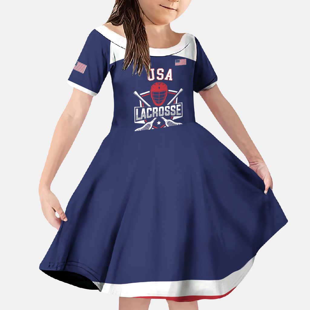 Custom United States Lacrosse Family Matching Long Sleeve Bodycon Dress and Hawaiian Shirt Go Champions Blue Version