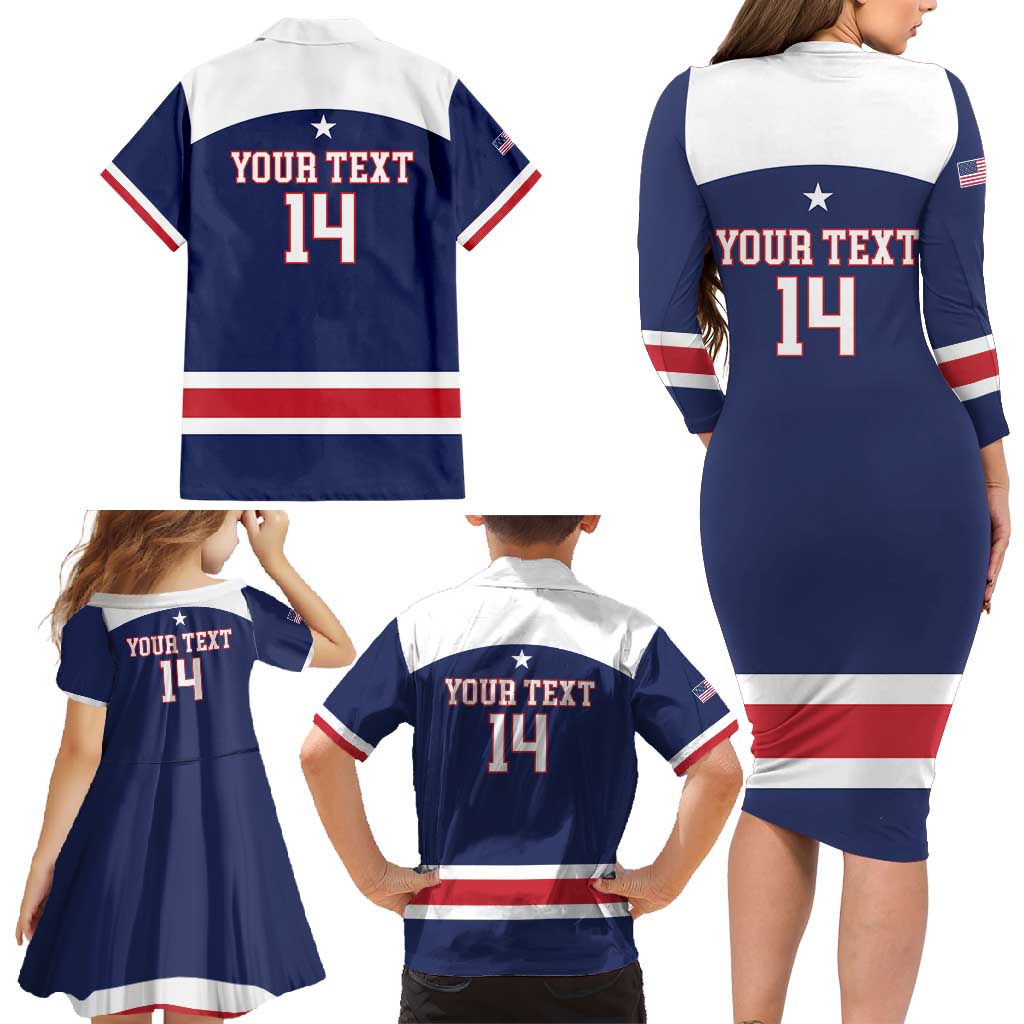 Custom United States Lacrosse Family Matching Long Sleeve Bodycon Dress and Hawaiian Shirt Go Champions Blue Version