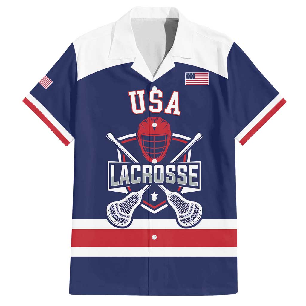 Custom United States Lacrosse Family Matching Long Sleeve Bodycon Dress and Hawaiian Shirt Go Champions Blue Version