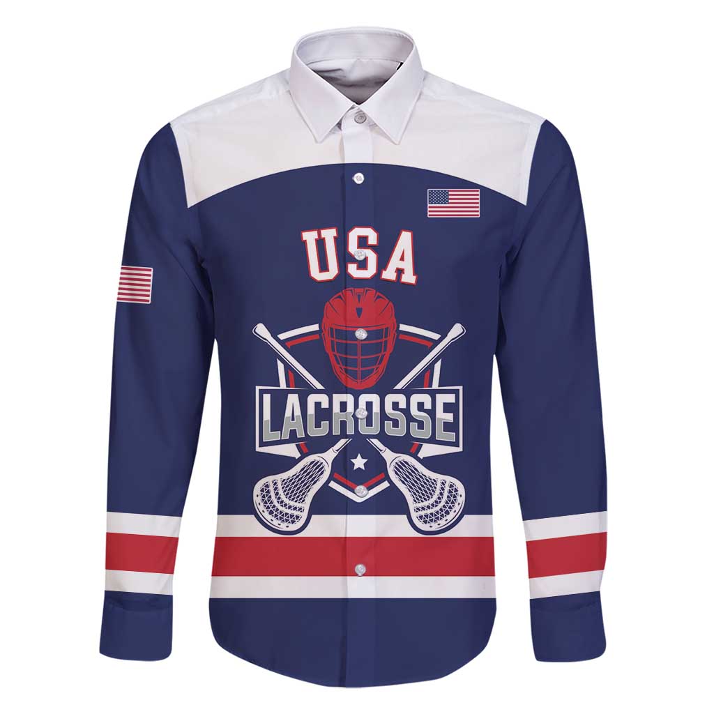 Custom United States Lacrosse Family Matching Long Sleeve Bodycon Dress and Hawaiian Shirt Go Champions Blue Version