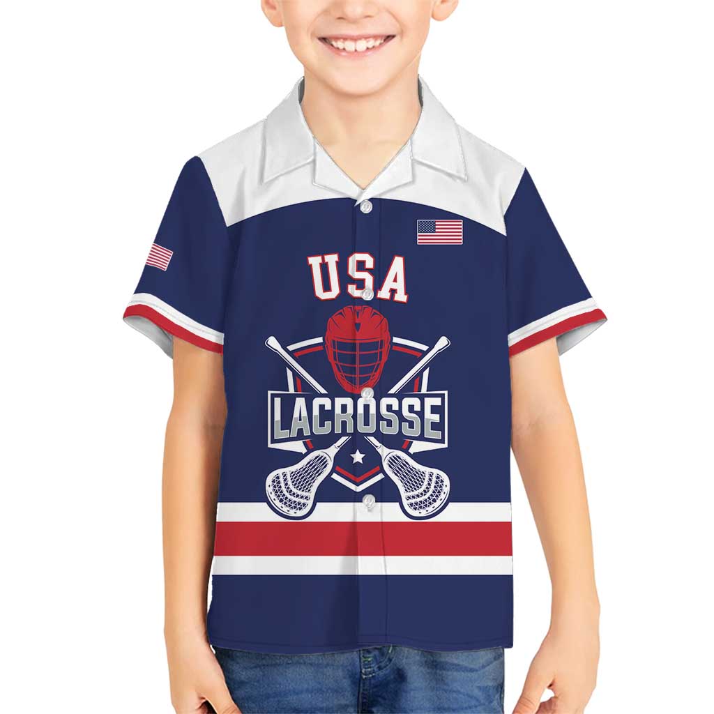 Custom United States Lacrosse Family Matching Long Sleeve Bodycon Dress and Hawaiian Shirt Go Champions Blue Version