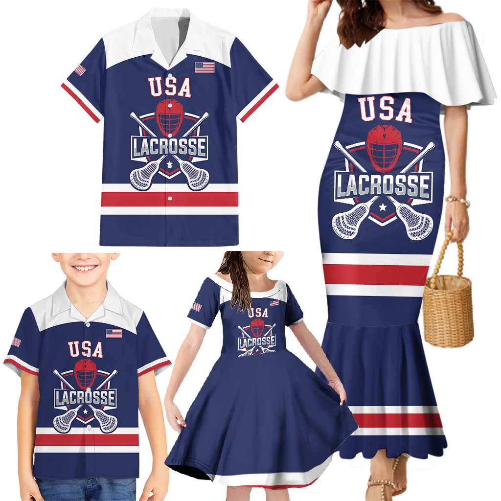 Custom United States Lacrosse Family Matching Mermaid Dress and Hawaiian Shirt Go Champions Blue Version