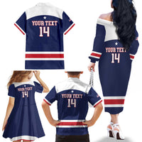 Custom United States Lacrosse Family Matching Off The Shoulder Long Sleeve Dress and Hawaiian Shirt Go Champions Blue Version