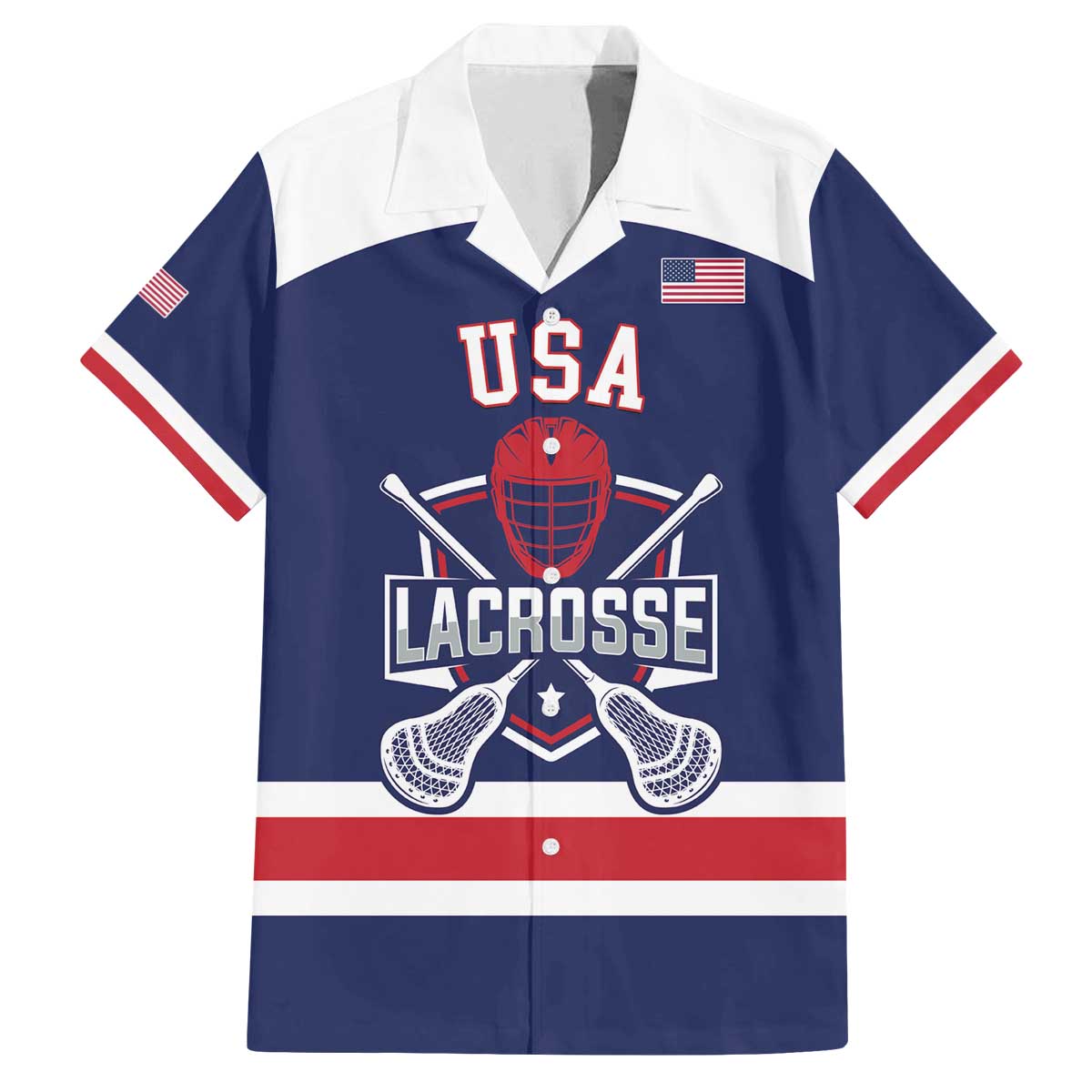 Custom United States Lacrosse Family Matching Off The Shoulder Long Sleeve Dress and Hawaiian Shirt Go Champions Blue Version