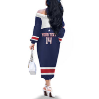 Custom United States Lacrosse Family Matching Off The Shoulder Long Sleeve Dress and Hawaiian Shirt Go Champions Blue Version