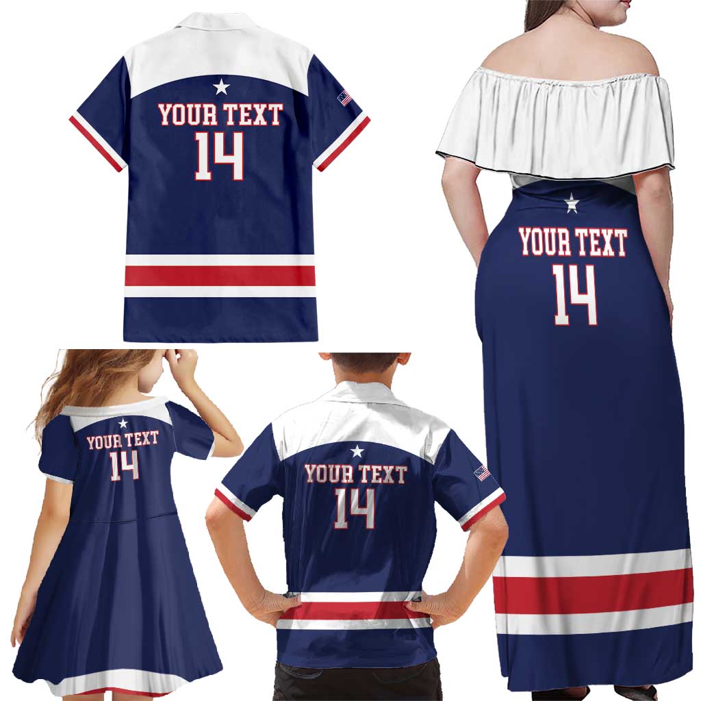 Custom United States Lacrosse Family Matching Off Shoulder Maxi Dress and Hawaiian Shirt Go Champions Blue Version