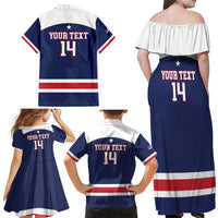 Custom United States Lacrosse Family Matching Off Shoulder Maxi Dress and Hawaiian Shirt Go Champions Blue Version