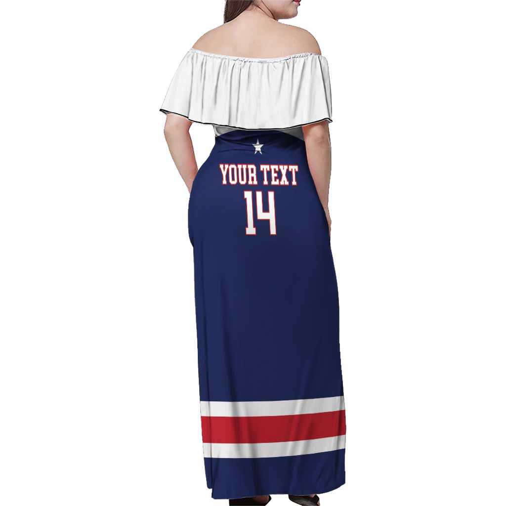 Custom United States Lacrosse Family Matching Off Shoulder Maxi Dress and Hawaiian Shirt Go Champions Blue Version