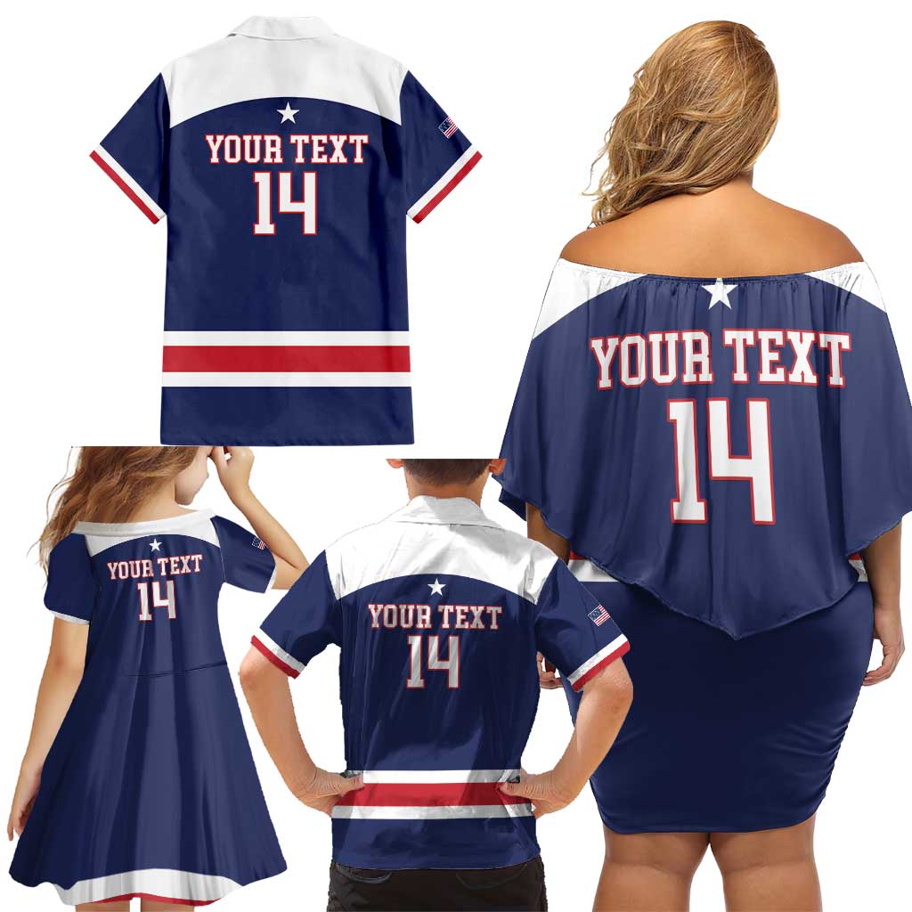 Custom United States Lacrosse Family Matching Off Shoulder Short Dress and Hawaiian Shirt Go Champions Blue Version