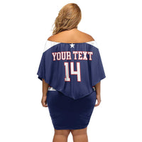 Custom United States Lacrosse Family Matching Off Shoulder Short Dress and Hawaiian Shirt Go Champions Blue Version