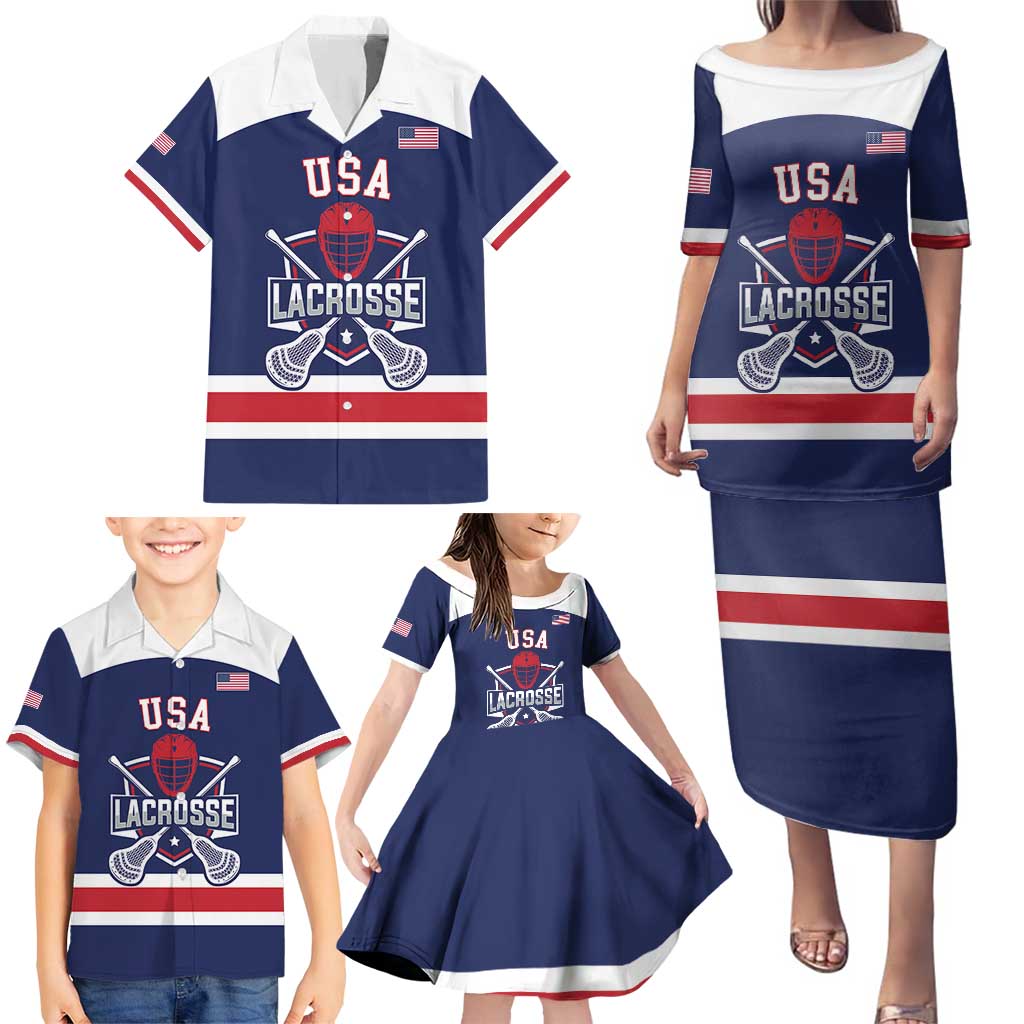 Custom United States Lacrosse Family Matching Puletasi and Hawaiian Shirt Go Champions Blue Version