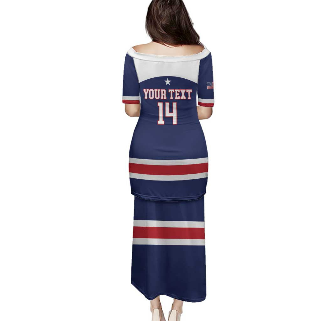 Custom United States Lacrosse Family Matching Puletasi and Hawaiian Shirt Go Champions Blue Version