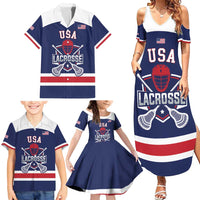 Custom United States Lacrosse Family Matching Summer Maxi Dress and Hawaiian Shirt Go Champions Blue Version