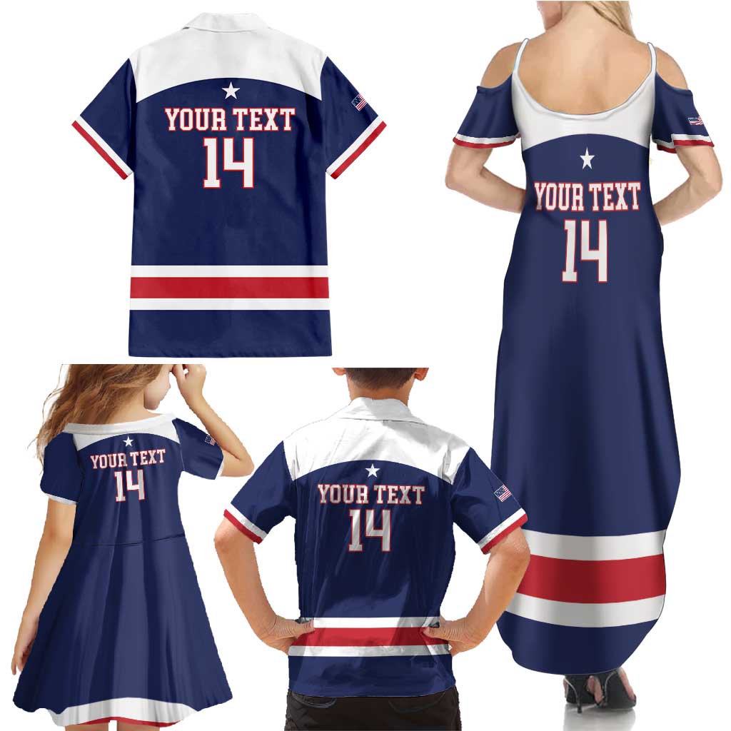 Custom United States Lacrosse Family Matching Summer Maxi Dress and Hawaiian Shirt Go Champions Blue Version