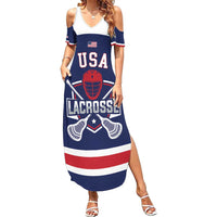 Custom United States Lacrosse Family Matching Summer Maxi Dress and Hawaiian Shirt Go Champions Blue Version