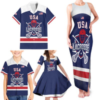 Custom United States Lacrosse Family Matching Tank Maxi Dress and Hawaiian Shirt Go Champions Blue Version