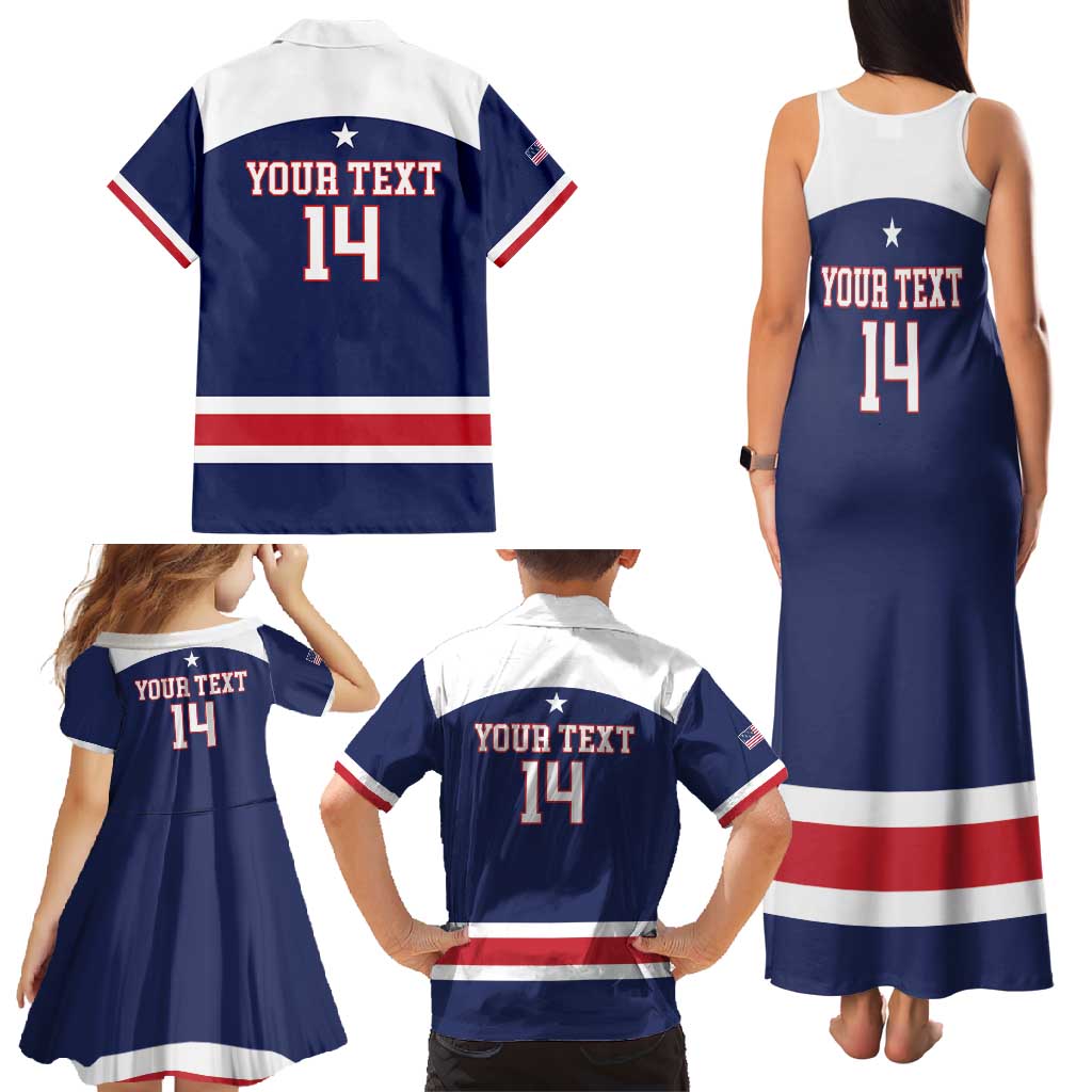 Custom United States Lacrosse Family Matching Tank Maxi Dress and Hawaiian Shirt Go Champions Blue Version