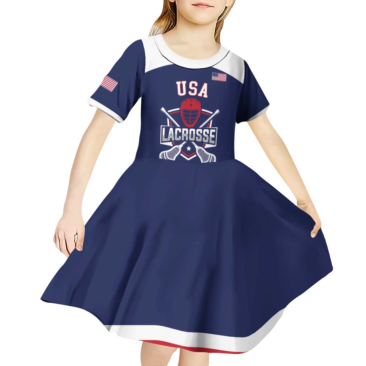 Custom United States Lacrosse Kid Short Sleeve Dress Go Champions Blue Version