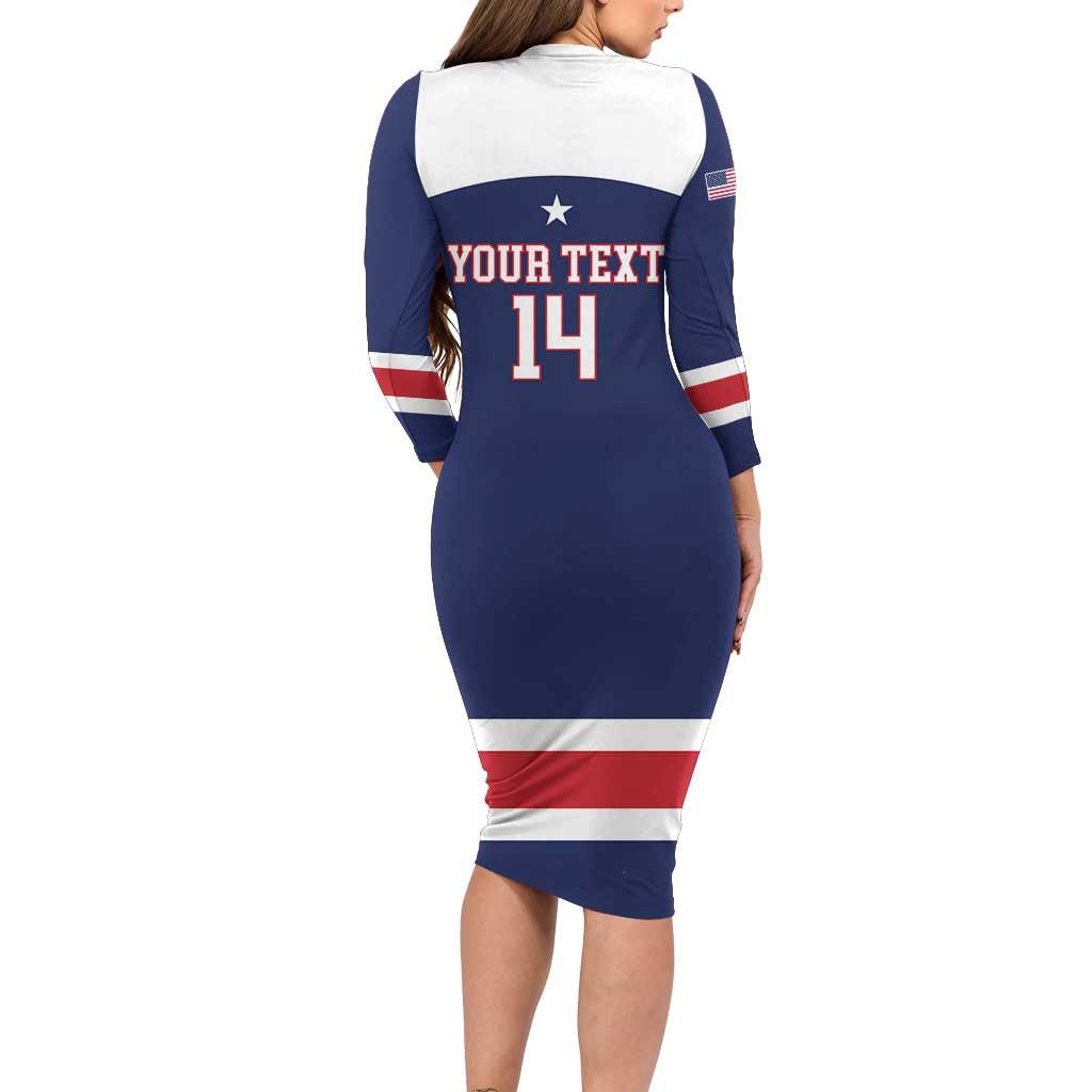 Custom United States Lacrosse Long Sleeve Bodycon Dress Go Champions Blue Version